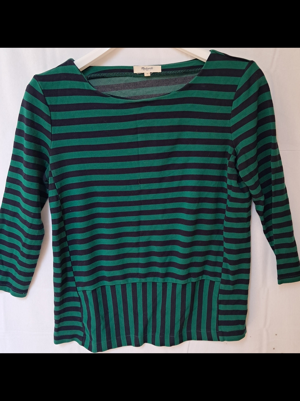 Madewell Striped Long Sleeve Top Green Navy Blue‎ Crew Neck Small - Picture 2 of 8